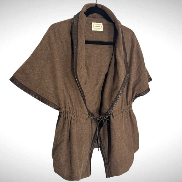 Agnona Size 40 Short Sleeve Cinch Waist Lagenlook Jacket Brown Silk Cashmere - Picture 3 of 16